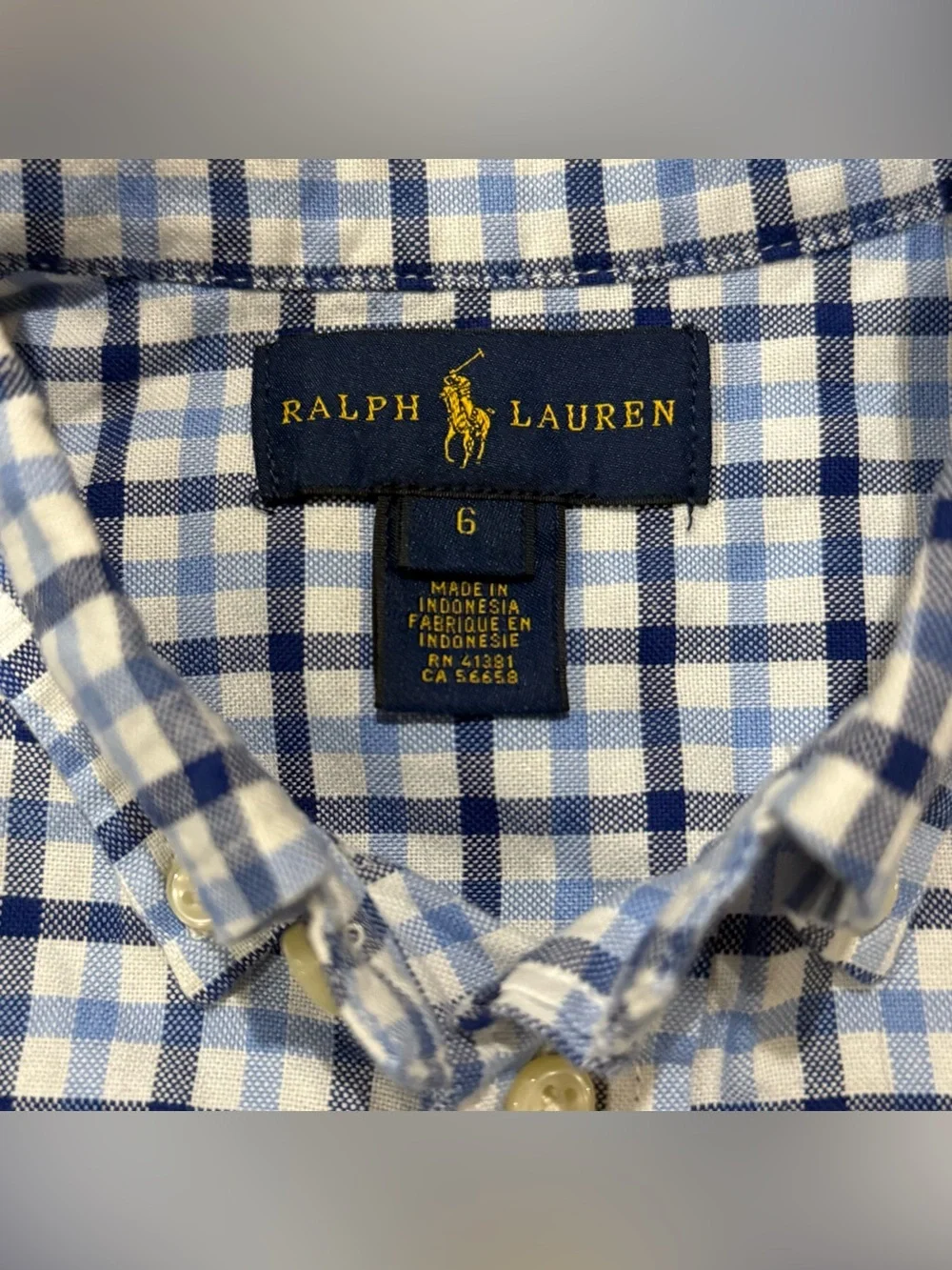 Ralph Lauren Shirt Boys 6 Blue Plaid Long Sleeve Button Down Preppy Cotton⁠